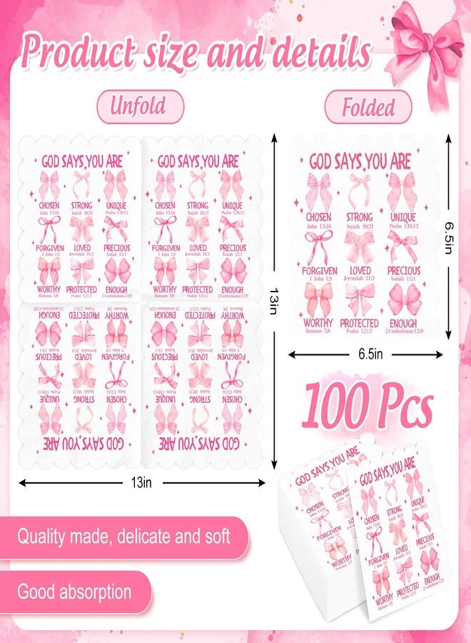 JarThenaAMCS مناديل جارثينا إيه إم سي إس الوردية المزينة بفيونكة، 100 قطعة، بتصميمات مستوحاة من الكتاب المقدس، تحمل شعار الإيمان بيسوع، للاستخدام مرة واحدة، بحواف مزخرفة، مناسبة للغداء والعشاء، ولتجهيزات طاولات الحفلات المسيحية. - Image 2